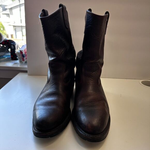 Double H Western Pull On Mid Calf Boots Dark Brown Men 9.5 2522 Aeroglide Sole - Picture 1 of 16